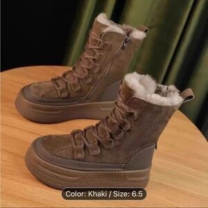 Women's Khaki Fur-Lined Boots nwot